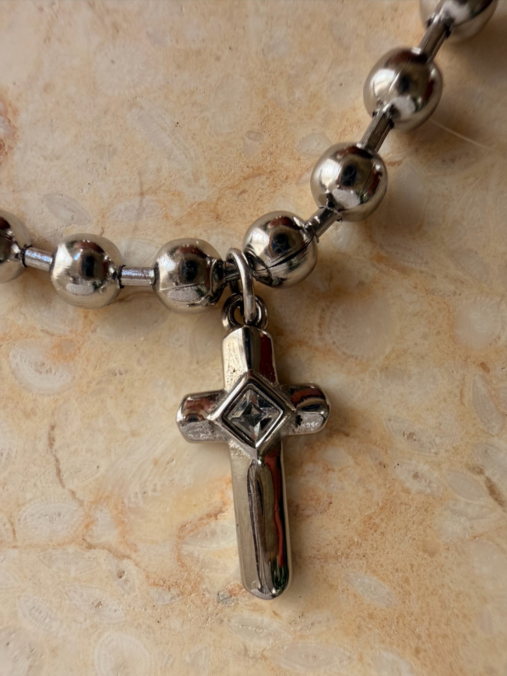 Silver Beaded Cross Bracelet - Women's Faith Accent